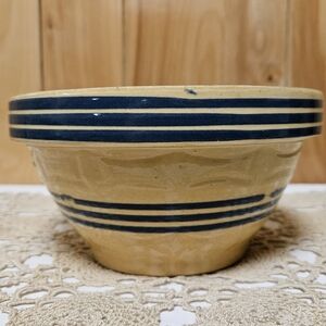 Vintage stoneware mixing bowl blue stripes 1910-1930 Weller Ohio Rare *READ DSC*
